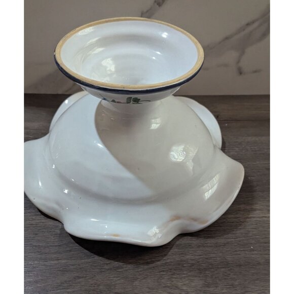 Decorative Footed Pedestal Hand-Painted Floral Ceramic Bowl Wavy Rim Vintage - Picture 6 of 9